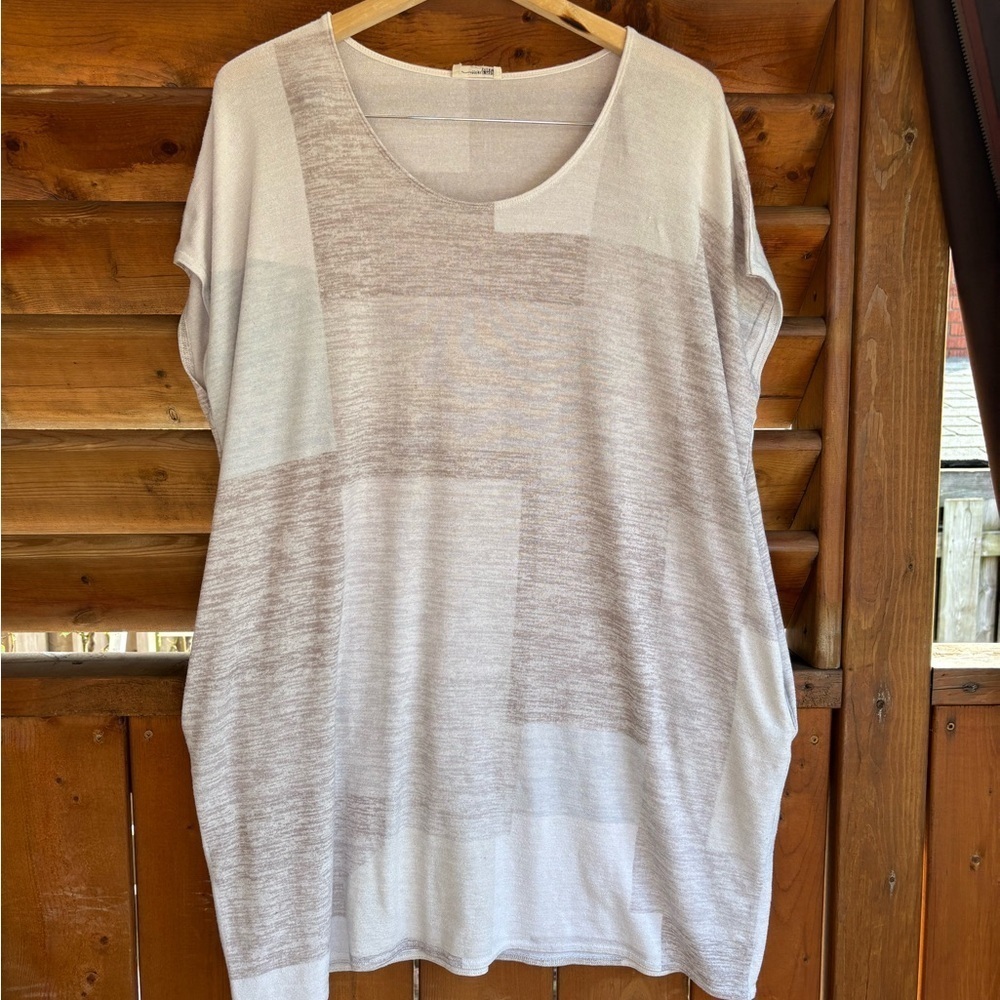 Wilfred Free Women's Gray Beige White Top Shirt Dress Size Small pockets - Picture 3 of 11